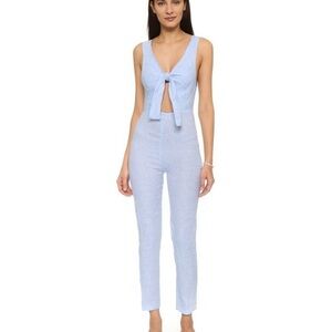 Solid & Striped 100% pure Linen The Jumpsuit Sky blue front tie women’s size M